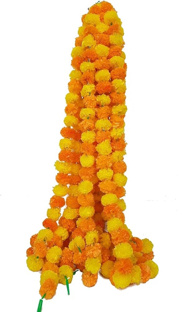 Artificial Flowers Marigold Garlands / Gende Phool (Lemon Yellow & Yellow) – Pack of 5