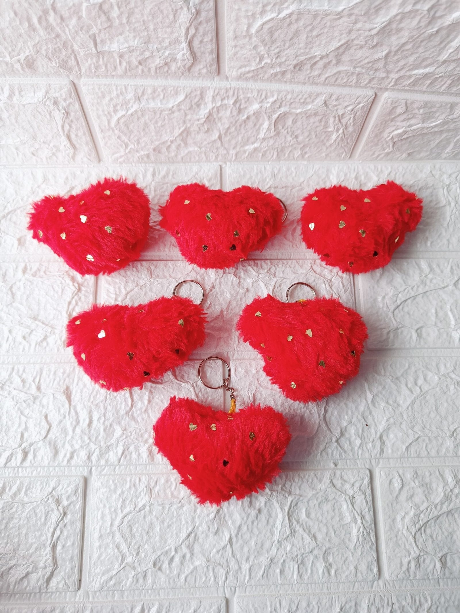 Heart Pom Pom Red Keychain - 2pcs