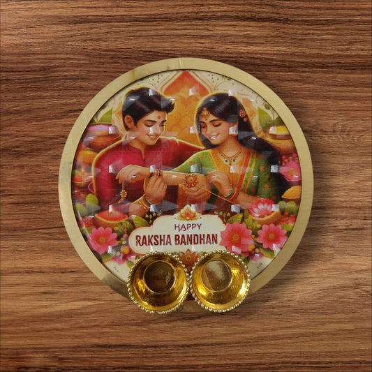 MDF Rakhi Plates With Roli Chawal Katori 6inch