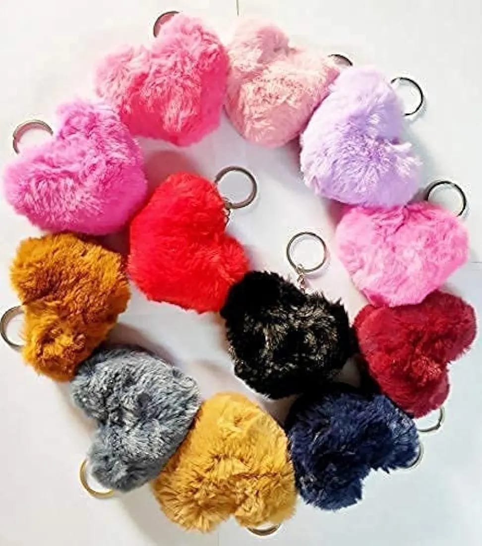Heart Pom Pom Keyring - 12pcs