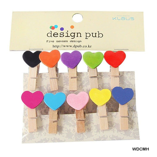 Multi Heart Wooden Clip Set - 10pc