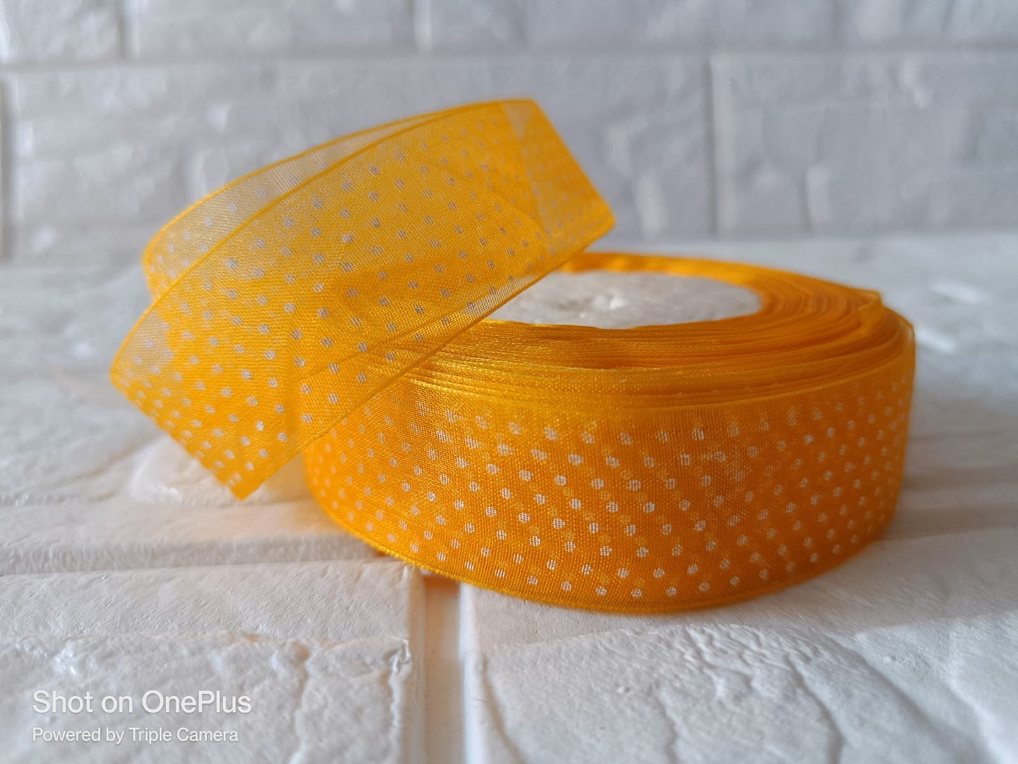 Organza  Polka Dot Ribbon 1 inch – Yellow