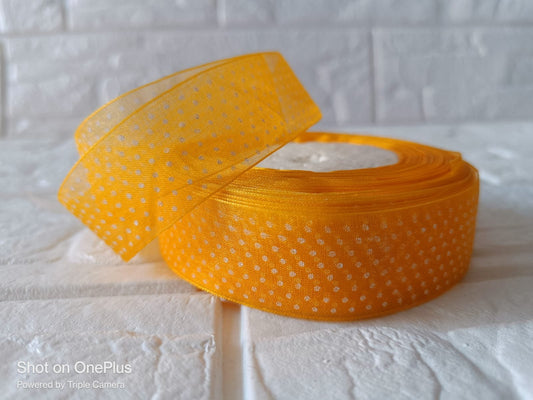 Organza  Polka Dot Ribbon 1 inch – Yellow
