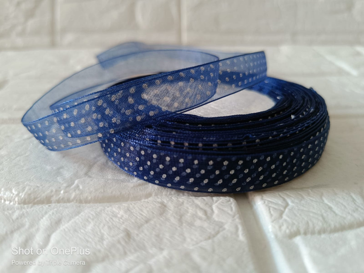 Organza  Polka Dot Ribbon 1/2 inch – Navy Blue