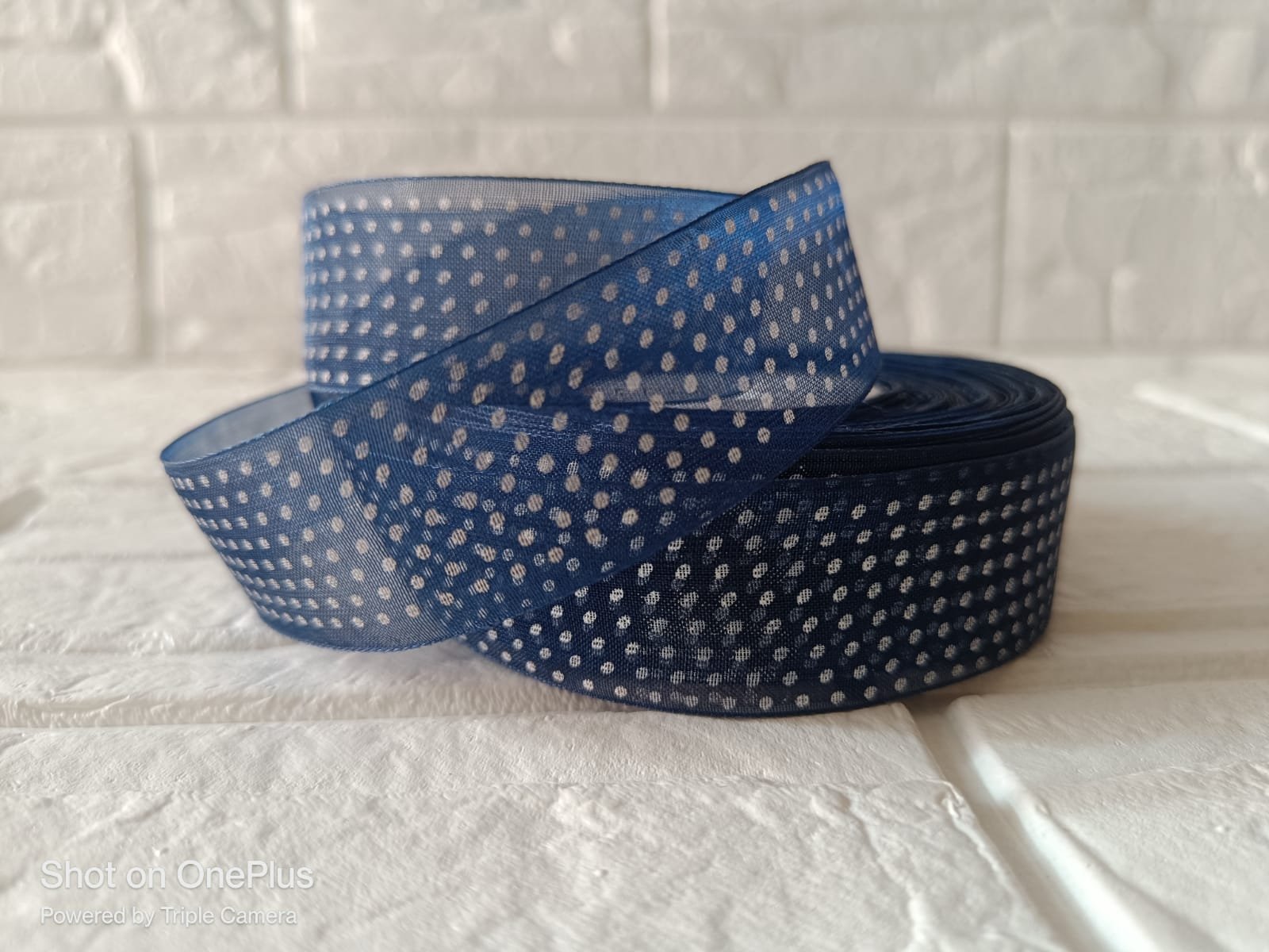 Organza  Polka Dot Ribbon 1 inch - Navy Blue