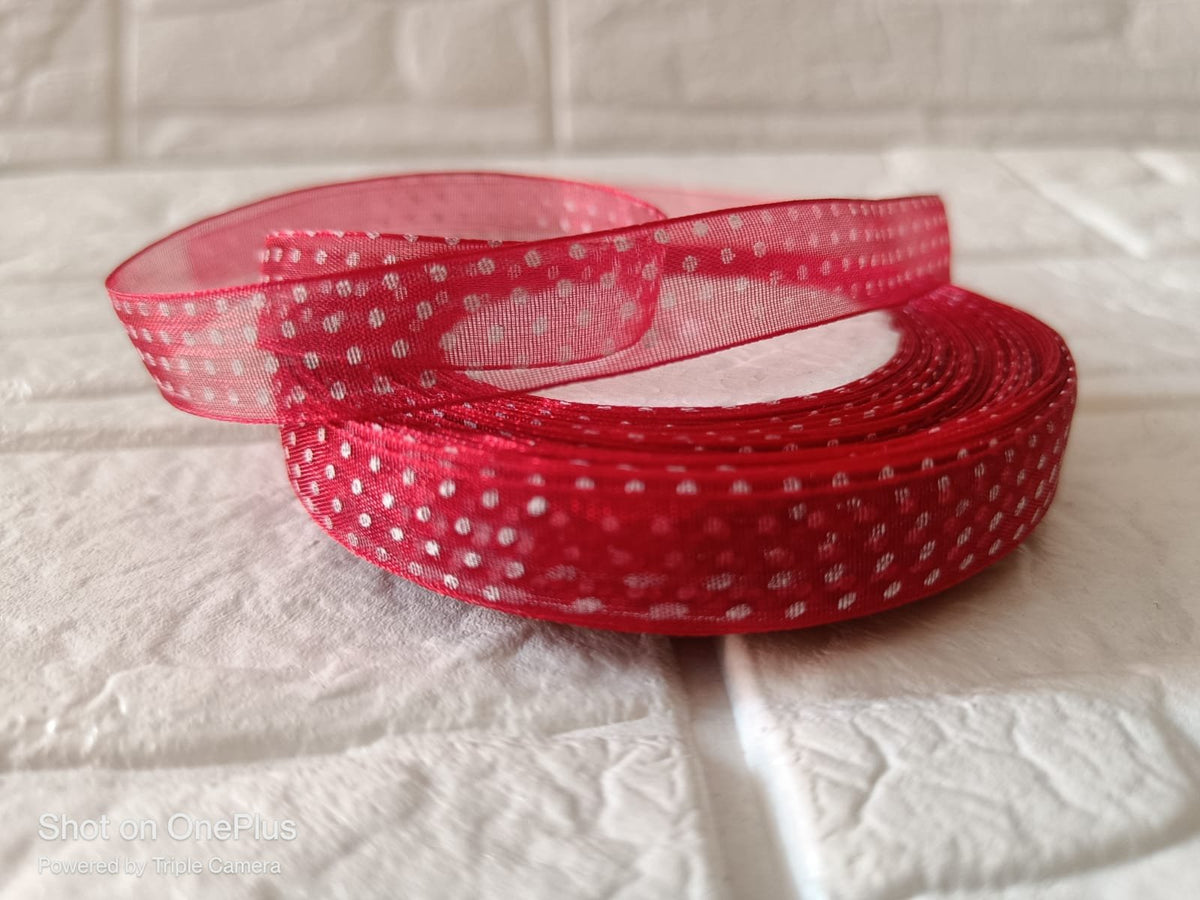 Organza  Polka Dot Ribbon 1/2 inch –Mehroon