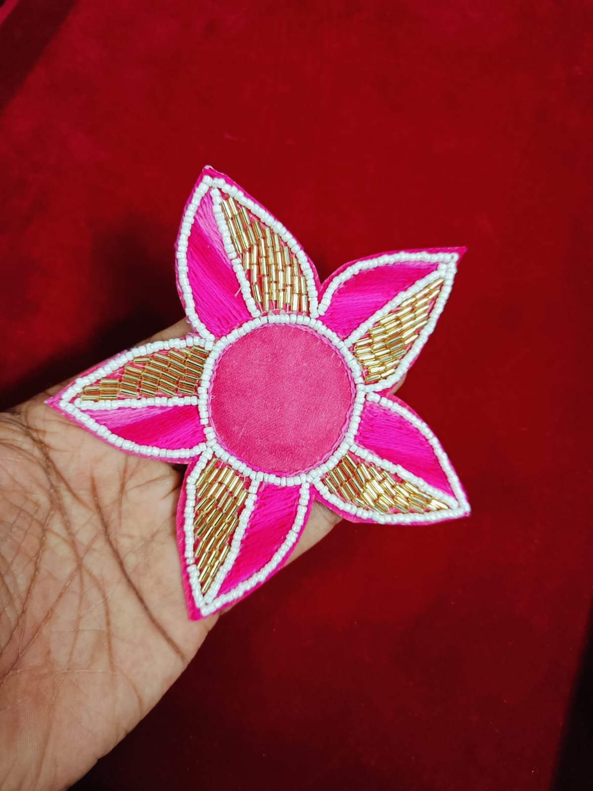 Dark Pink Golden Flower Buti Patches - 5pc