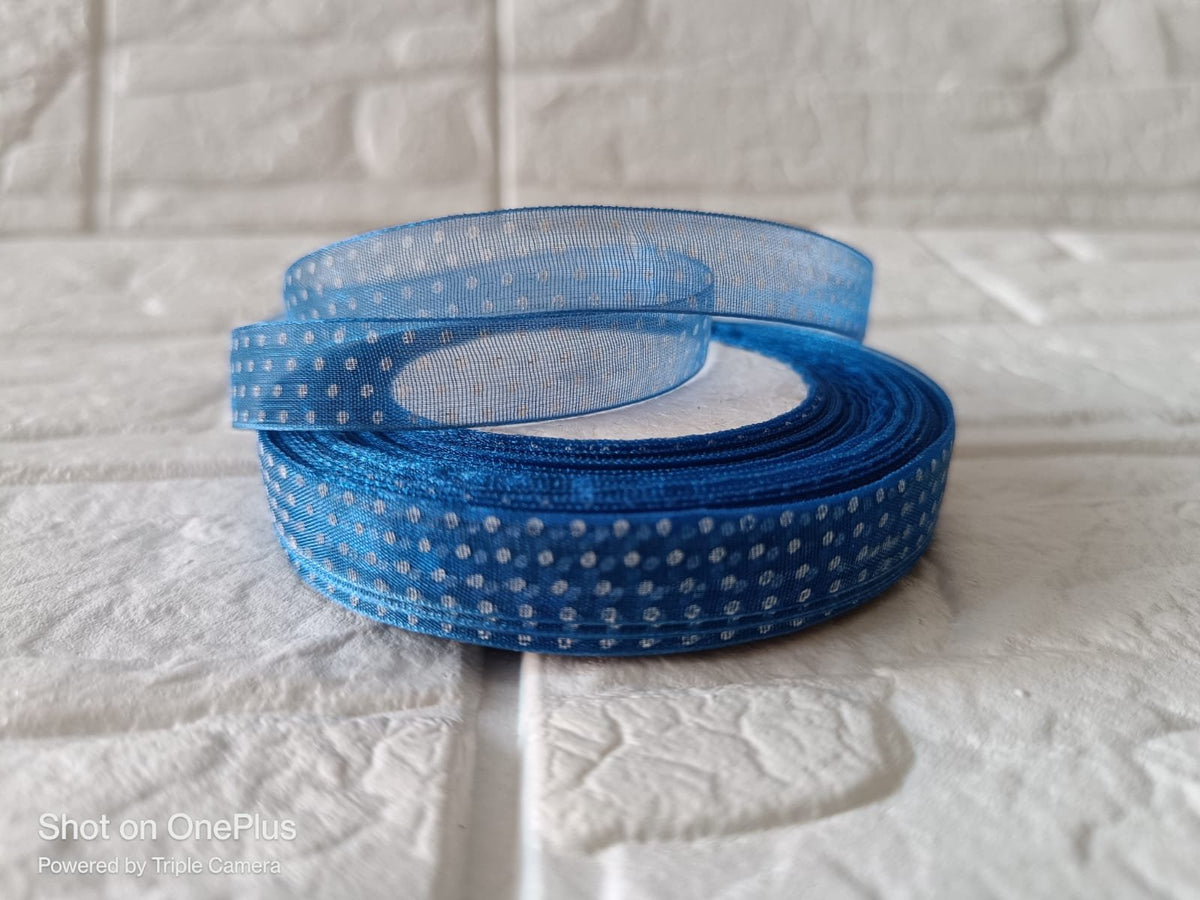 Organza  Polka Dot Ribbon 1/2 inch - Blue