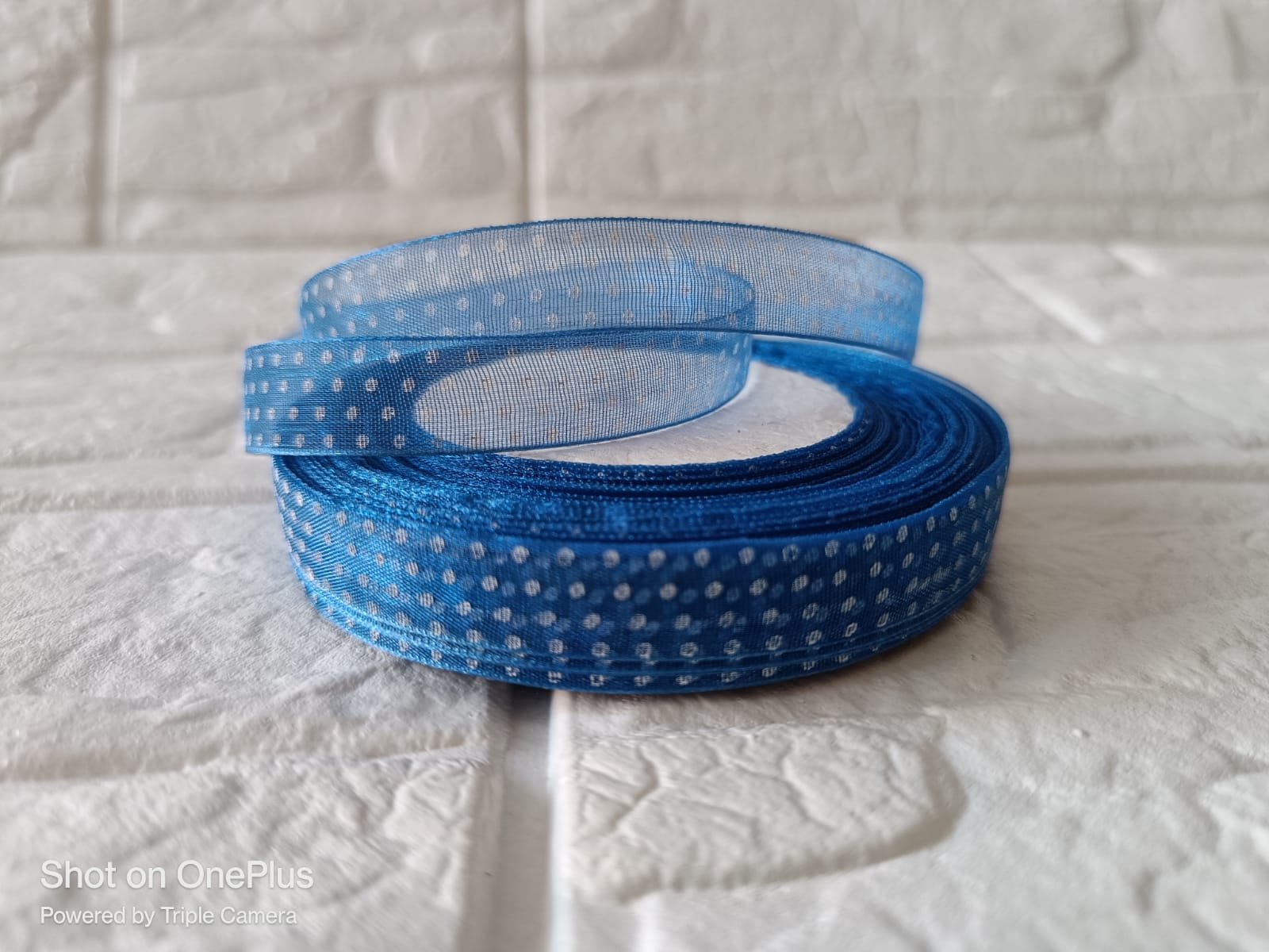 Organza  Polka Dot Ribbon 1/2 inch - Blue