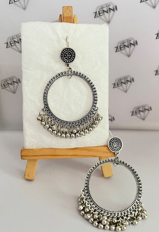 Round Silver Beads Jhumka - 1pair