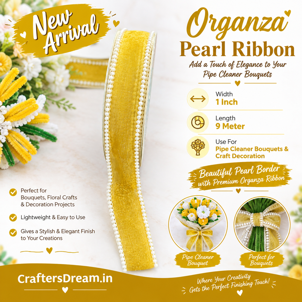 Organza Pearl Ribbon 9metre - 1pc