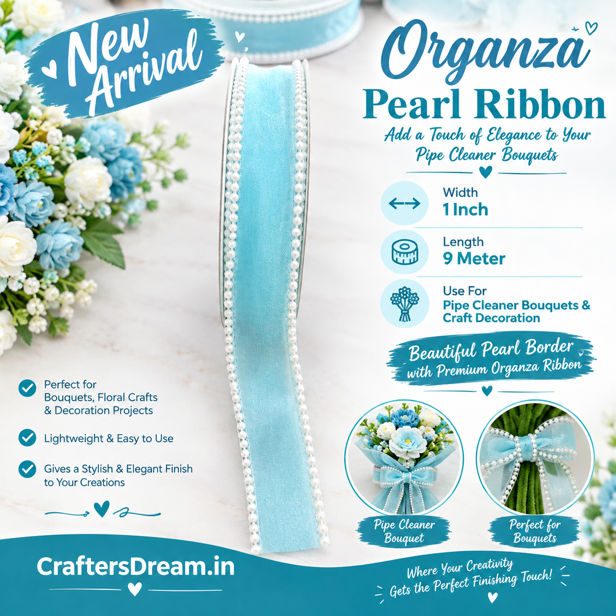 Organza Pearl Ribbon 9metre - 1pc