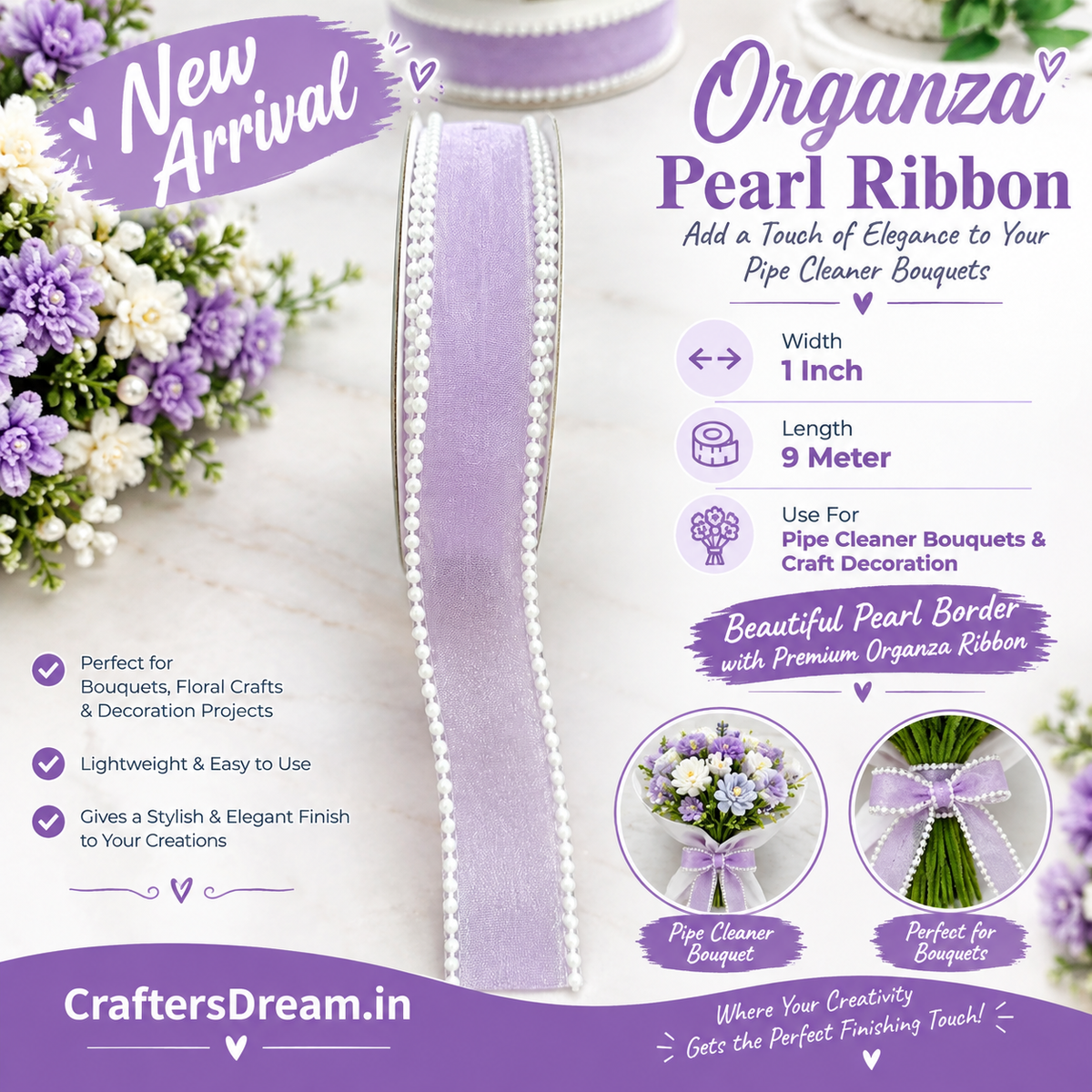 Organza Pearl Ribbon 9metre - 1pc